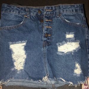 jean skirt with ripped patches